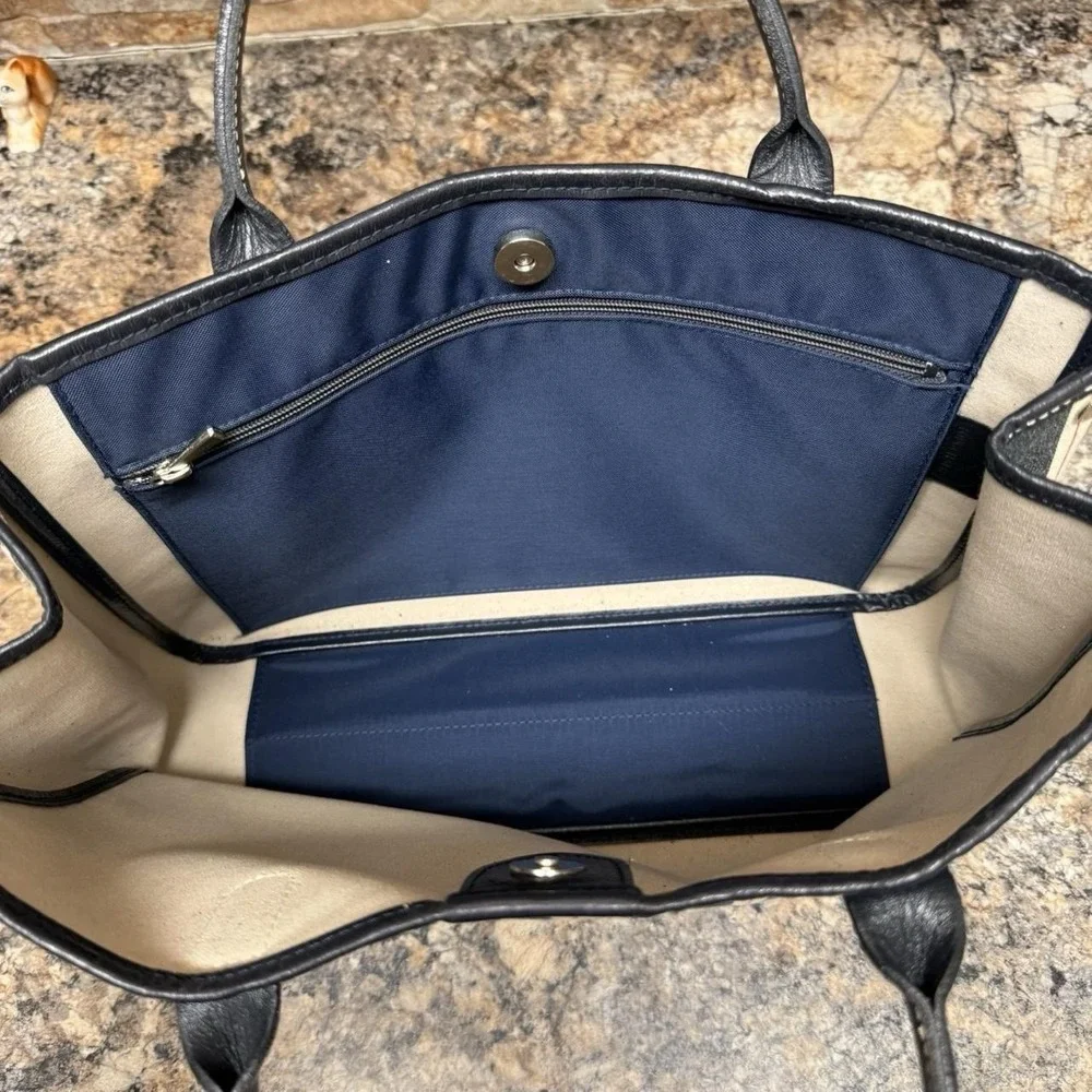 Longchamp Le Pliage Striped Denim Nautical Tote Bag Approx. 13